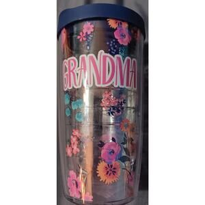 Tervis "Grandma" Dainty Floral Insulated Tumbler w/Blue Lid NEW NEVER USED 16 oz